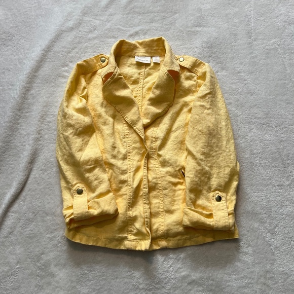 Chico's Yellow Linen Open Front Blazer - Picture 1 of 9